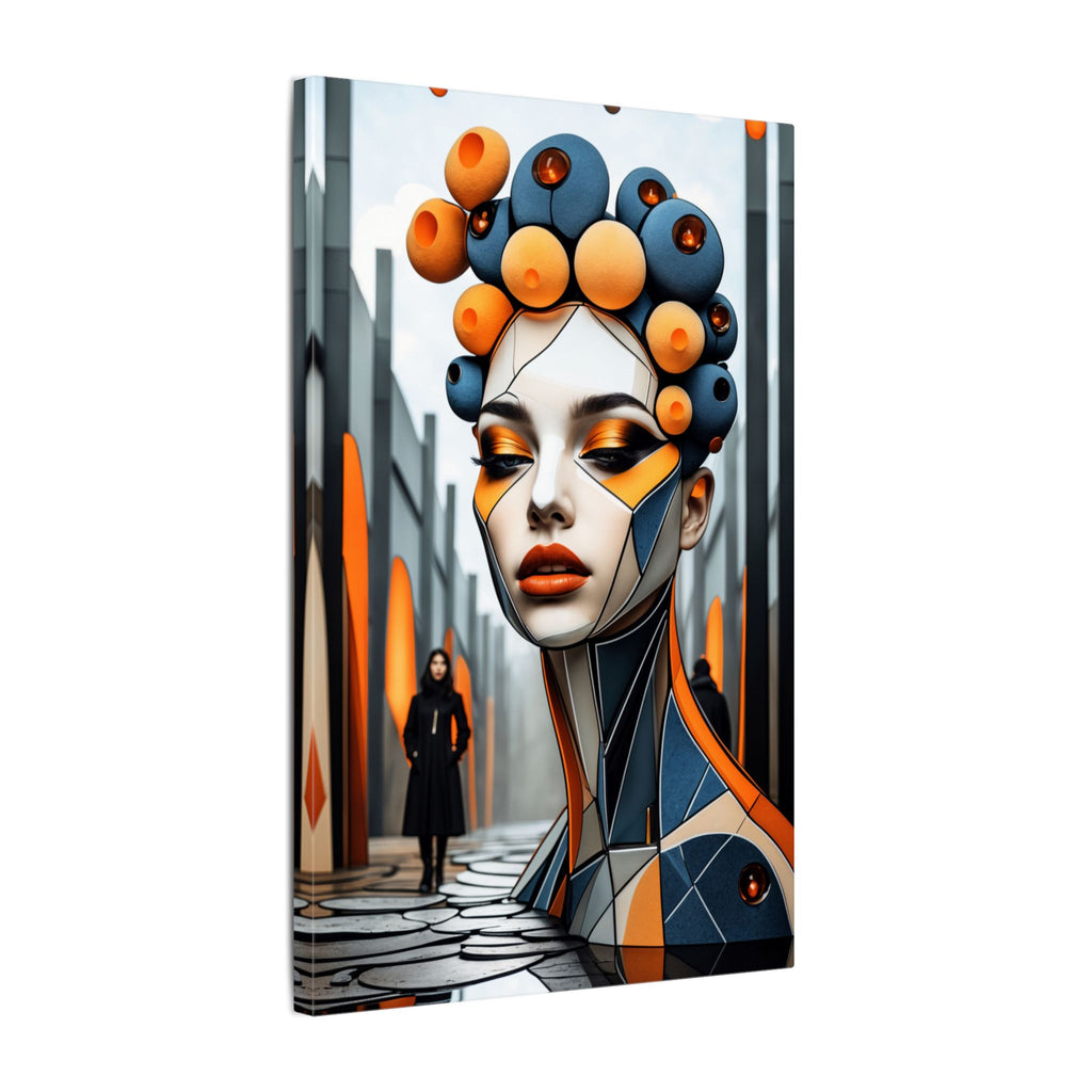 Orbital Crown – Futurist Geometric Female Portrait Canvas Print