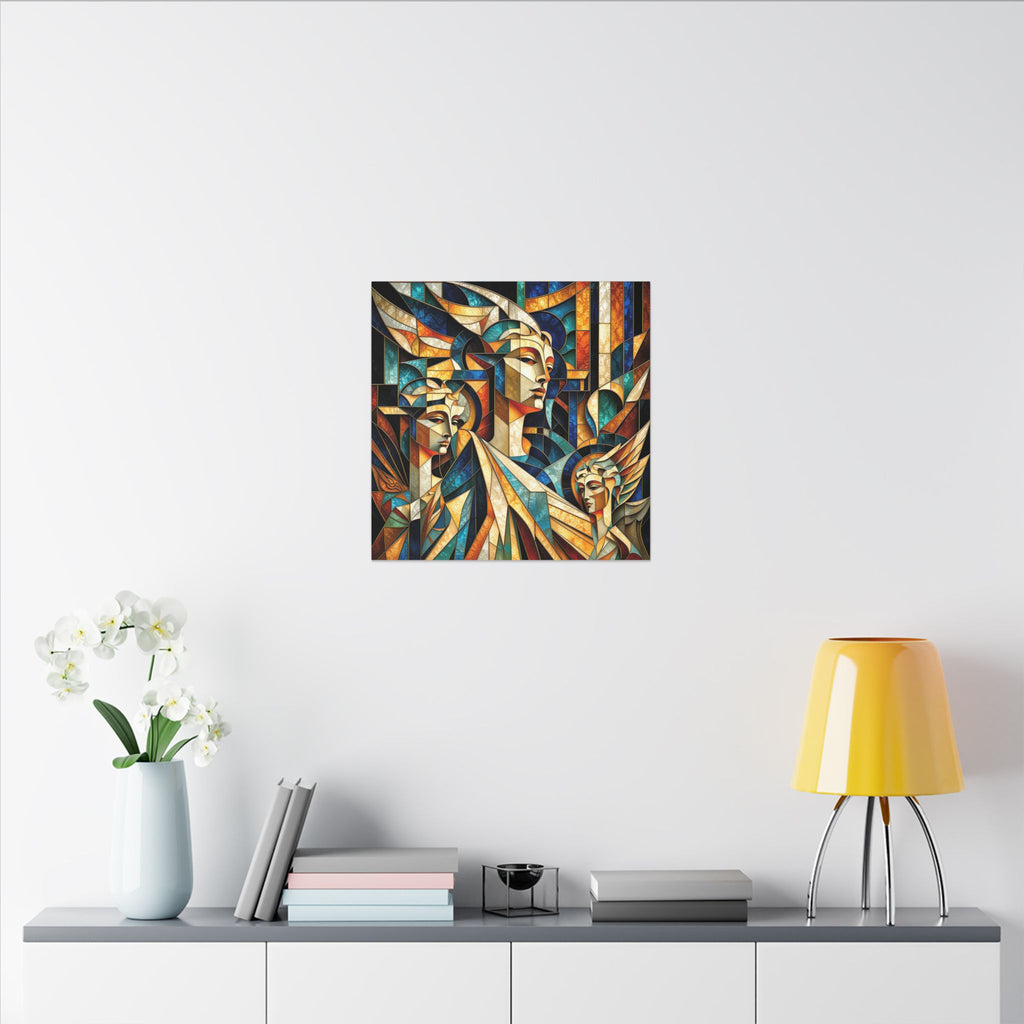 Echoes of Athena – Cubist Classical Goddess Stain Glass Canvas Print