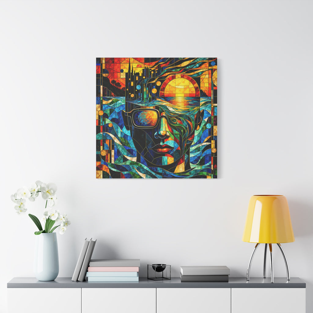 Sunset in His Eyes - Stained-Glass Sunset Portrait Canvas