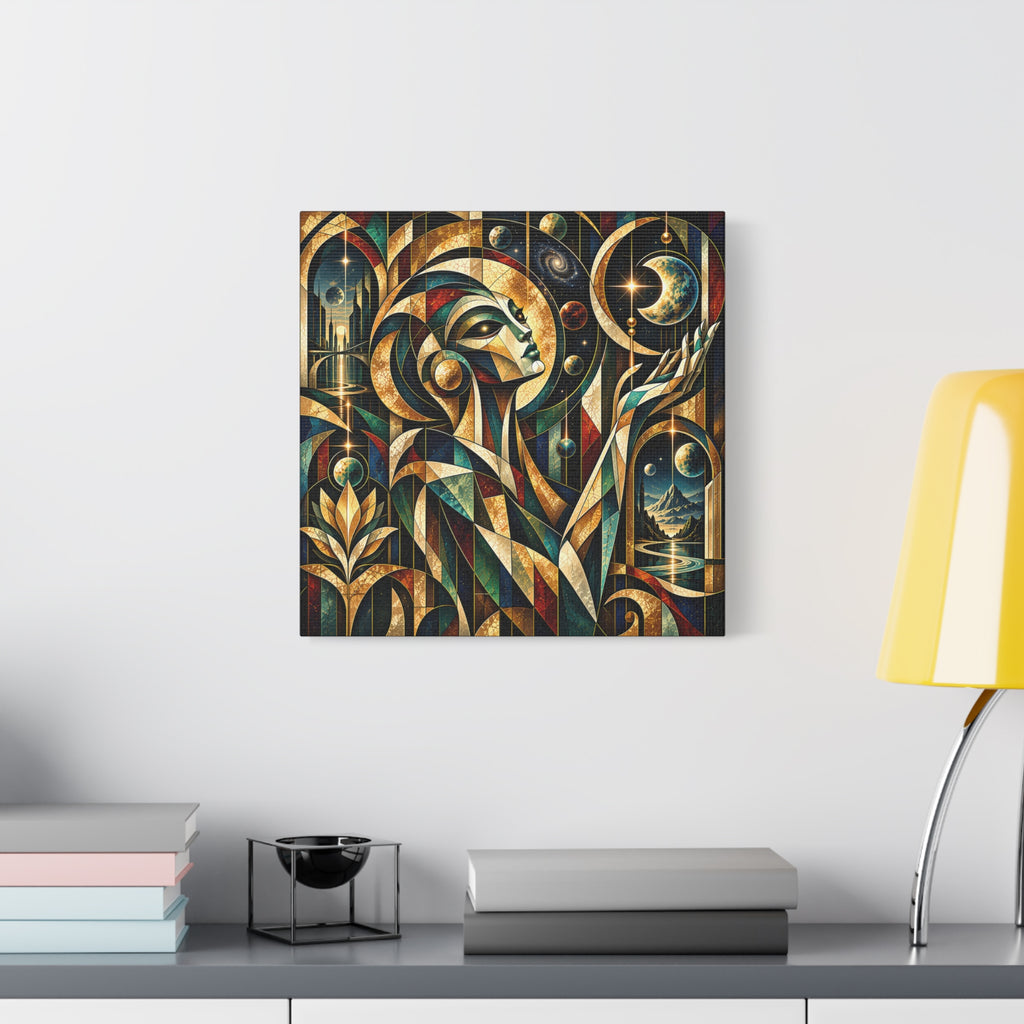 Oracle of the Golden Cosmos — Futuristic Celestial Portrait Wall Art