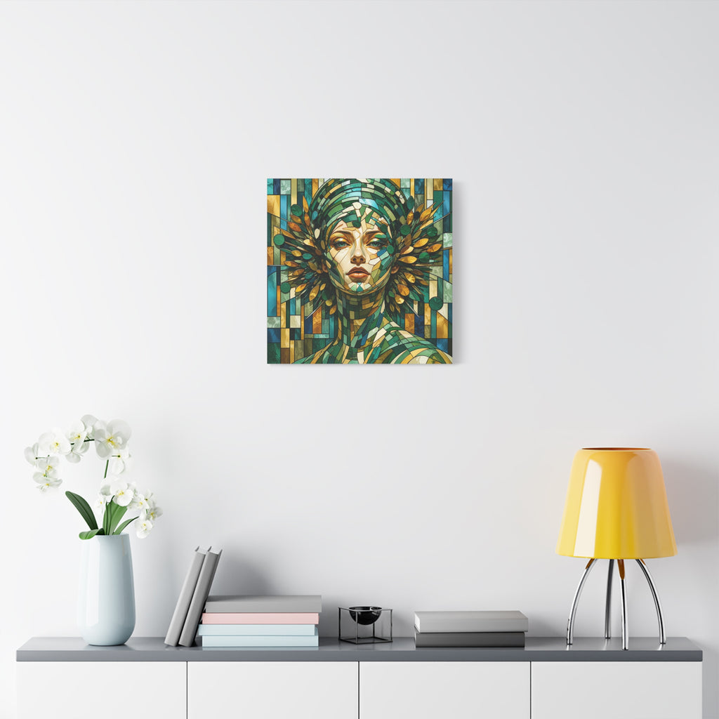 Verdant Empress — Stained Glass Botanical Woman Portrait