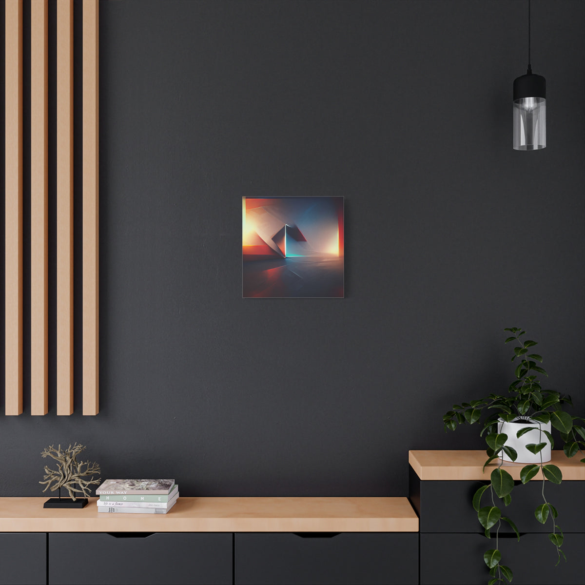 Threshold of Light — Luminous Geometric Abstract in Crimson, Indigo & Gold