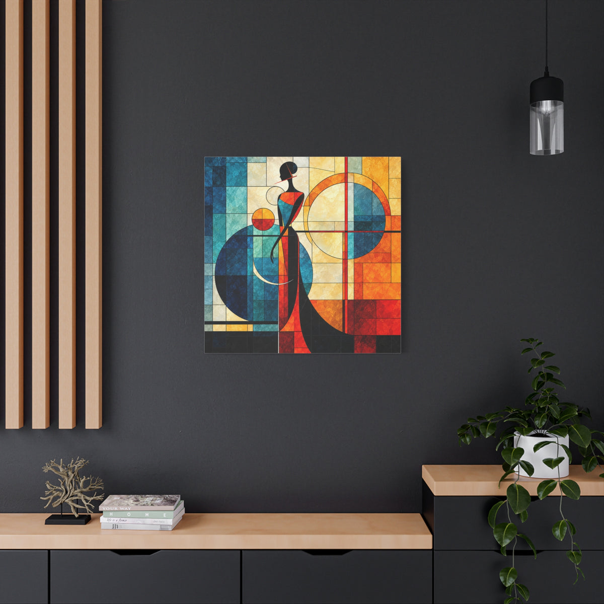Solar Silhouette — Art Deco Stained Glass Woman Canvas