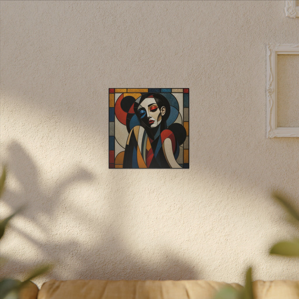 Split Between Colors – Geometric Stained Glass Woman Portrait Canvas Print