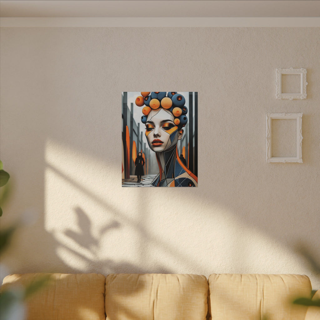 Orbital Crown – Futurist Geometric Female Portrait Canvas Print