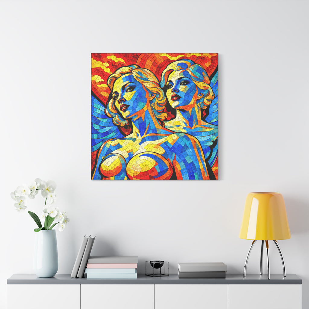 Electric Muses - Vibrant Cubist Stained Glass  Matte Canvas