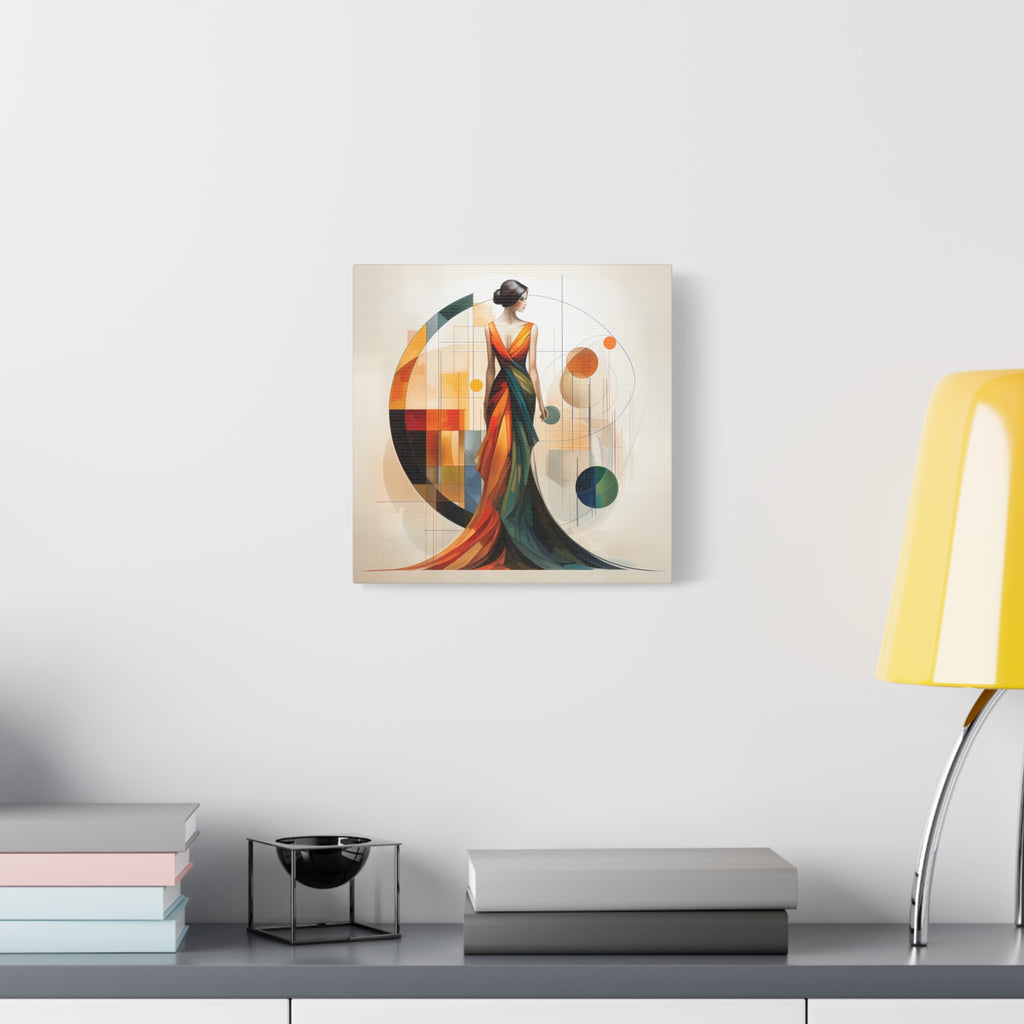 Chromatic Elegance — Abstract Geometric Fashion Portrait in a Flowing Couture Gown