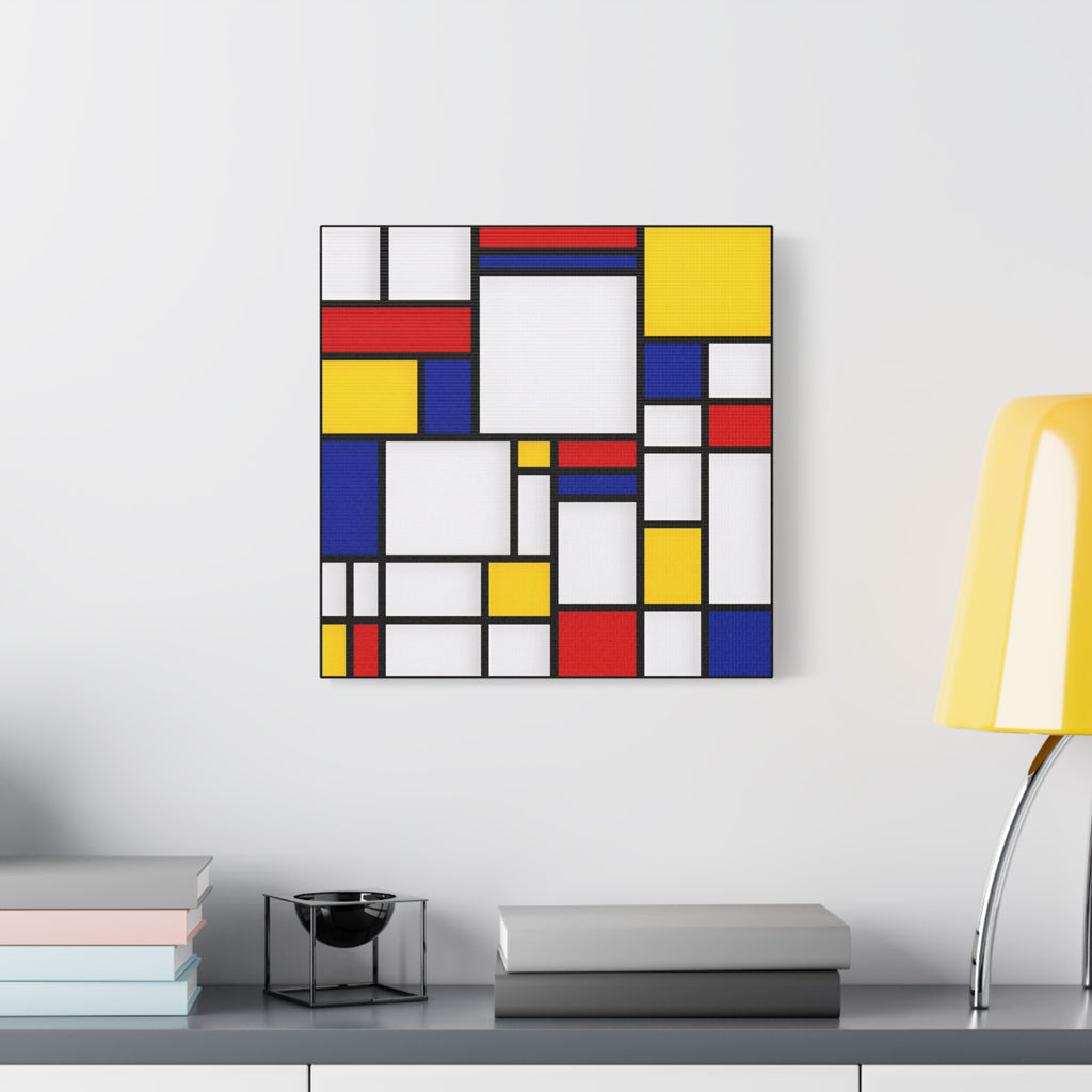 Abstract Geometric Canvas Art – Red, Blue & Yellow Stretched Print