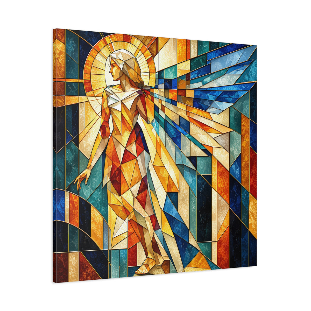 Messenger of Light — Geometric Stained Glass Angel Fine Art Print