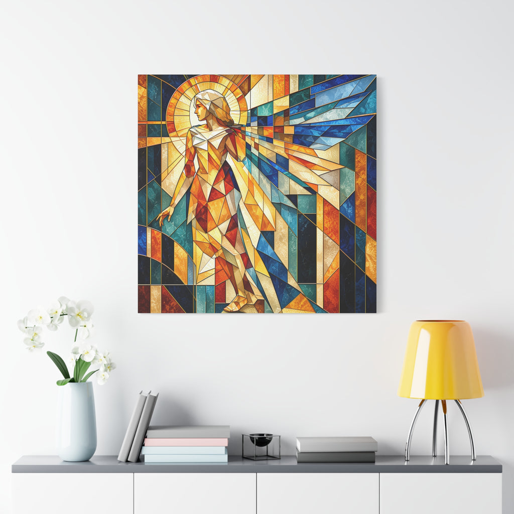 Messenger of Light — Geometric Stained Glass Angel Fine Art Print