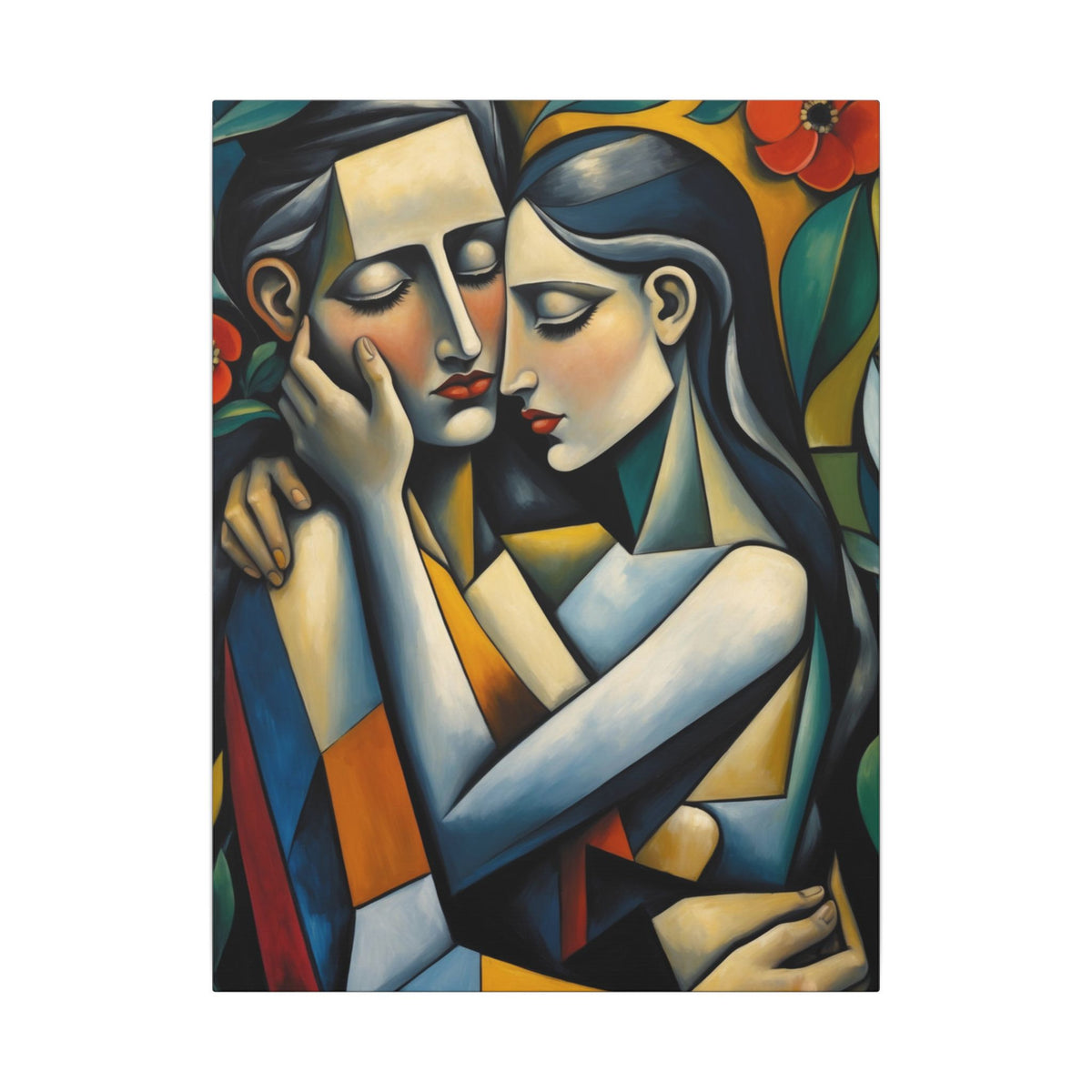 Close Enough to Hear – Modern Geometric Couple Portrait Canvas Print