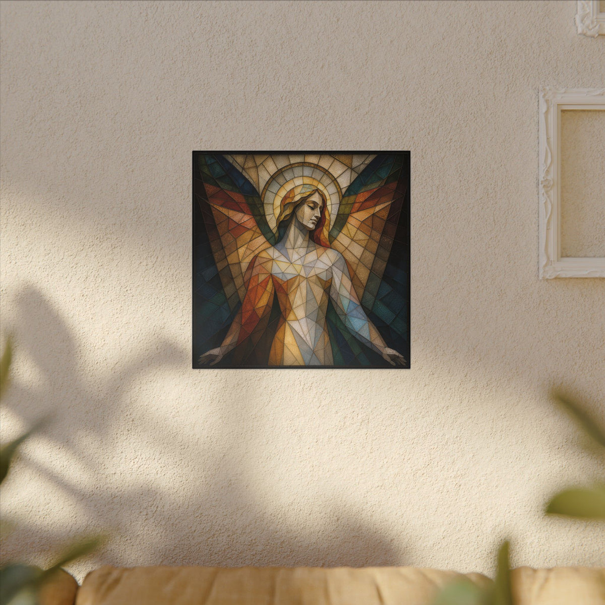 Grace in Light – Geometric Stained Glass Angel Canvas Print