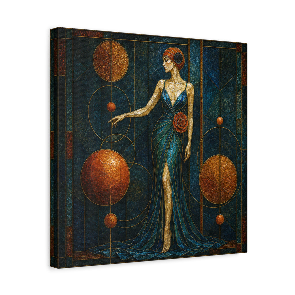 Celestial Rose — Art Deco Stained Glass Woman Canvas