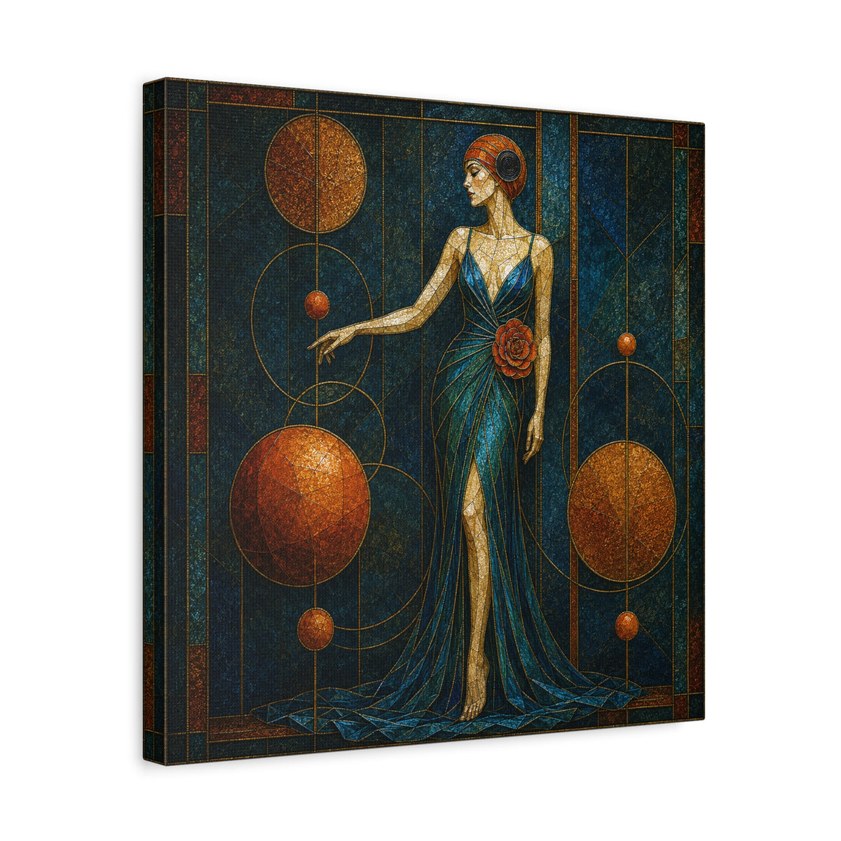 Celestial Rose — Art Deco Stained Glass Woman Canvas