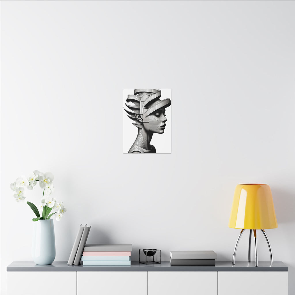Architecture of Thought – Monochrome Futurist Portrait Canvas Print