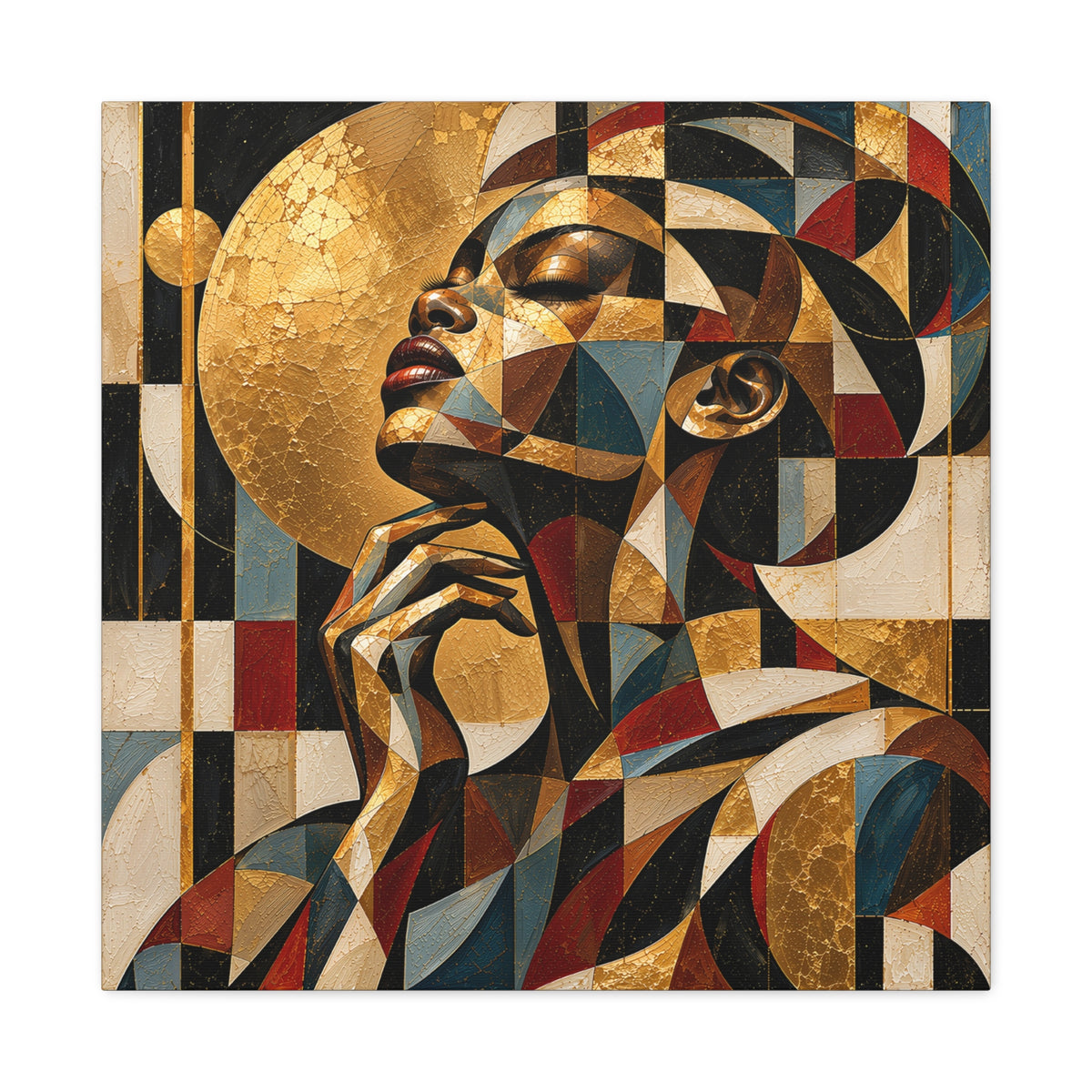 Moonlit Reverie — Gilded Cubist Woman Portrait