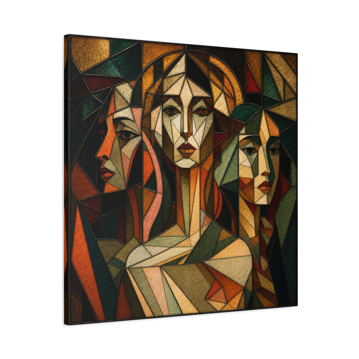 Three Ways of Seeing — Cubist Stained Glass Women Wall Art