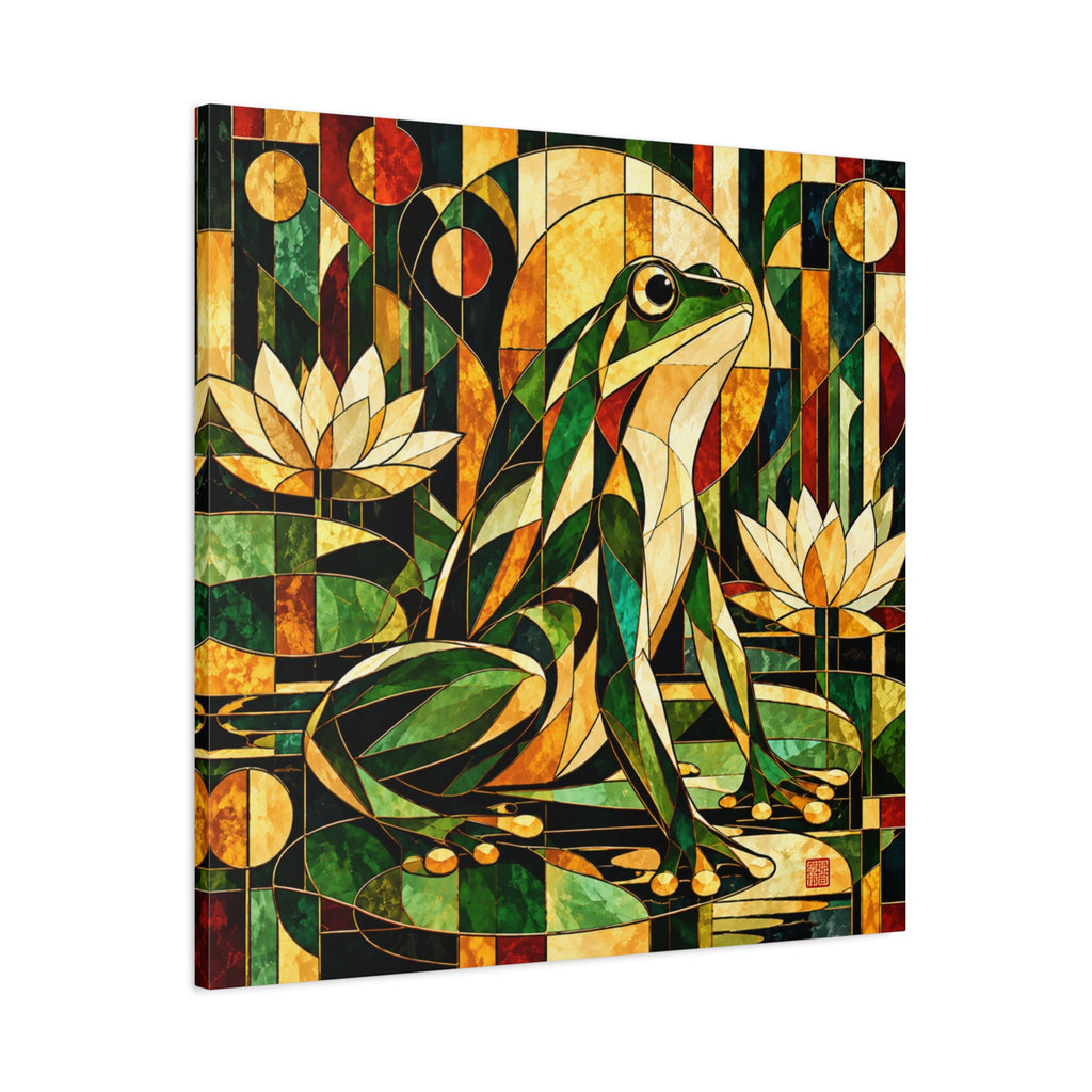 The Golden Witness | Art Deco Stained Glass Frog Art