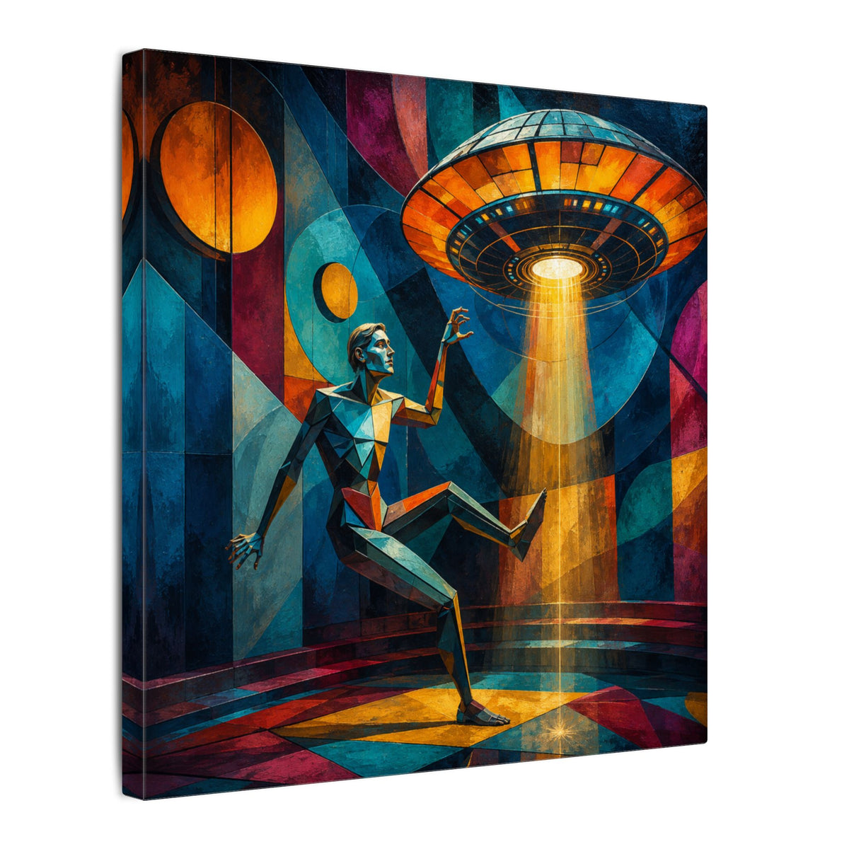 Suspended Signal – Retro Futurist UFO Geometric Canvas Print
