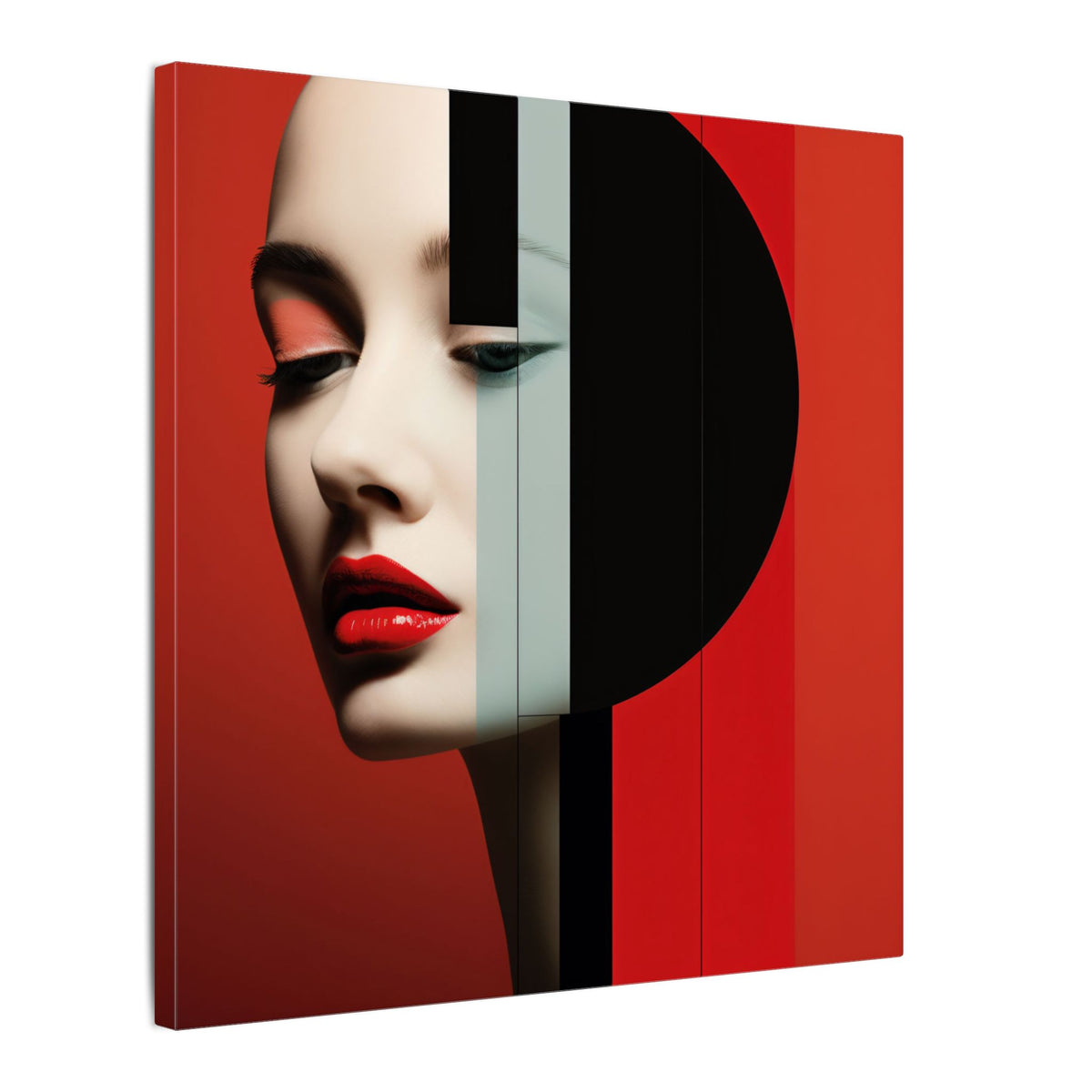 Red Eclipse – Modern Geometric Fashion Portrait Canvas Print