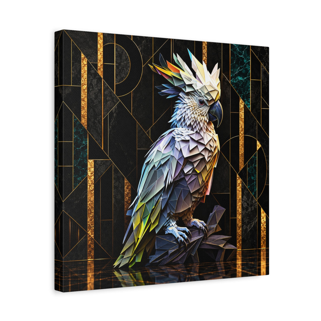 Geometric Cockatoo Canvas Wall Art – Colorful Parrot Matte Stretched Print