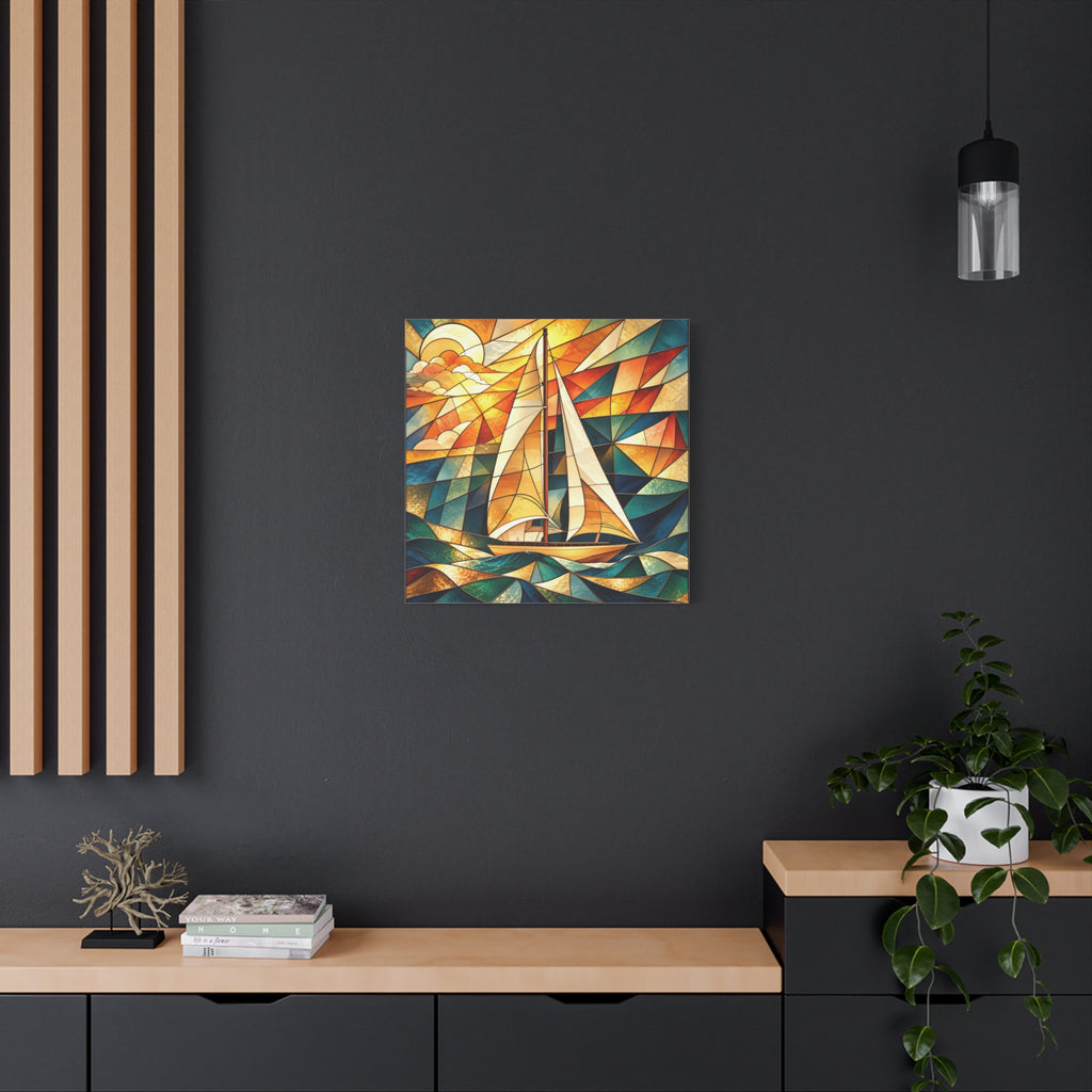 Golden Passage — Stained Glass Sailboat Fine Art Print