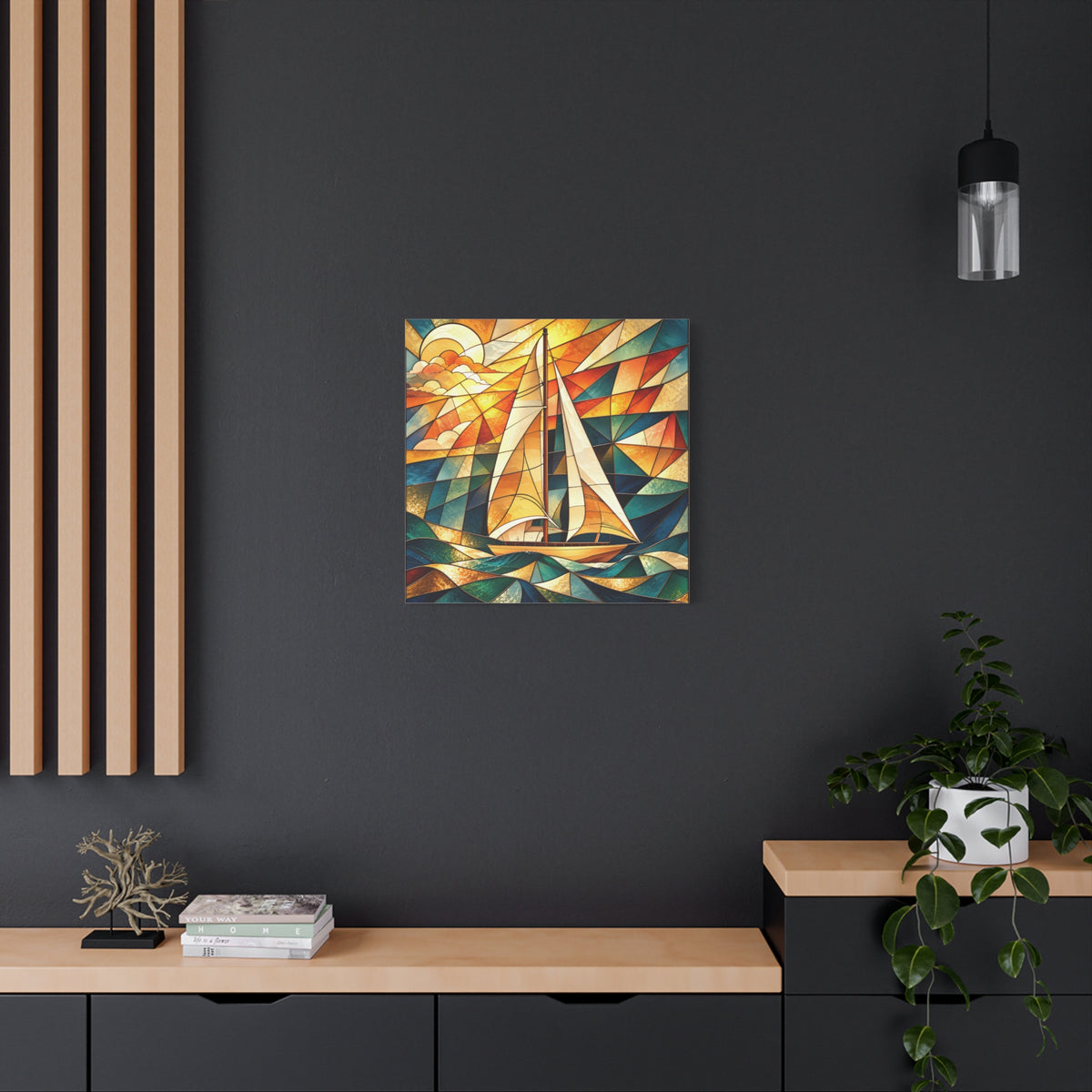 Golden Passage — Stained Glass Sailboat Fine Art Print