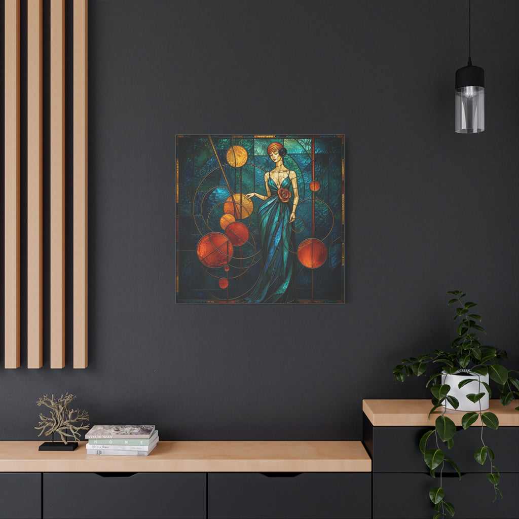Orbit of Elegance — Art Deco Stained Glass Woman Wall Art