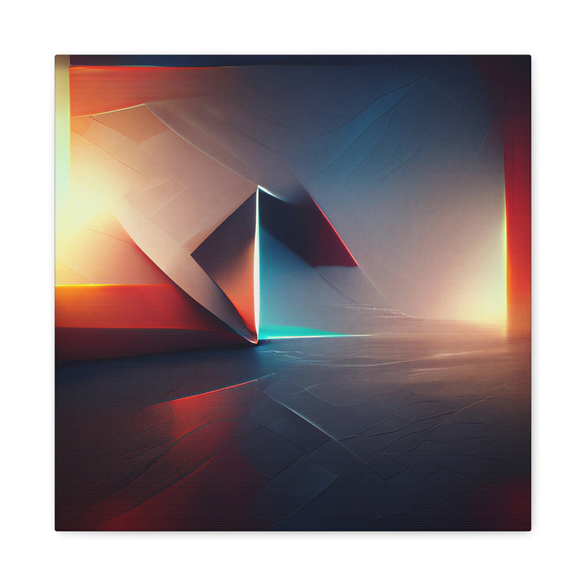 Threshold of Light — Luminous Geometric Abstract in Crimson, Indigo & Gold