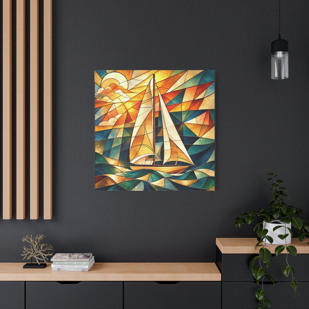 Golden Passage — Stained Glass Sailboat Fine Art Print