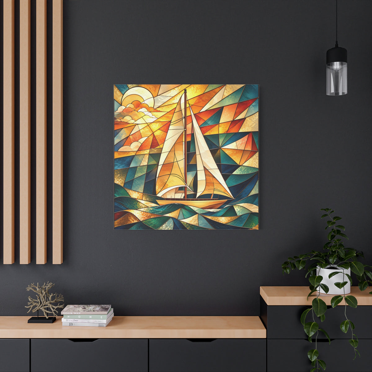 Golden Passage — Stained Glass Sailboat Fine Art Print