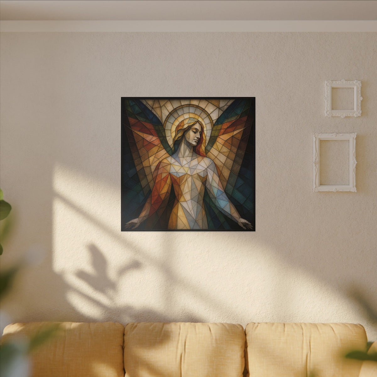 Grace in Light – Geometric Stained Glass Angel Canvas Print
