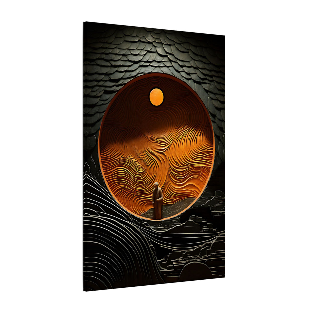 Inside the Orange Moon – Surreal Abstract Portal Canvas Print
