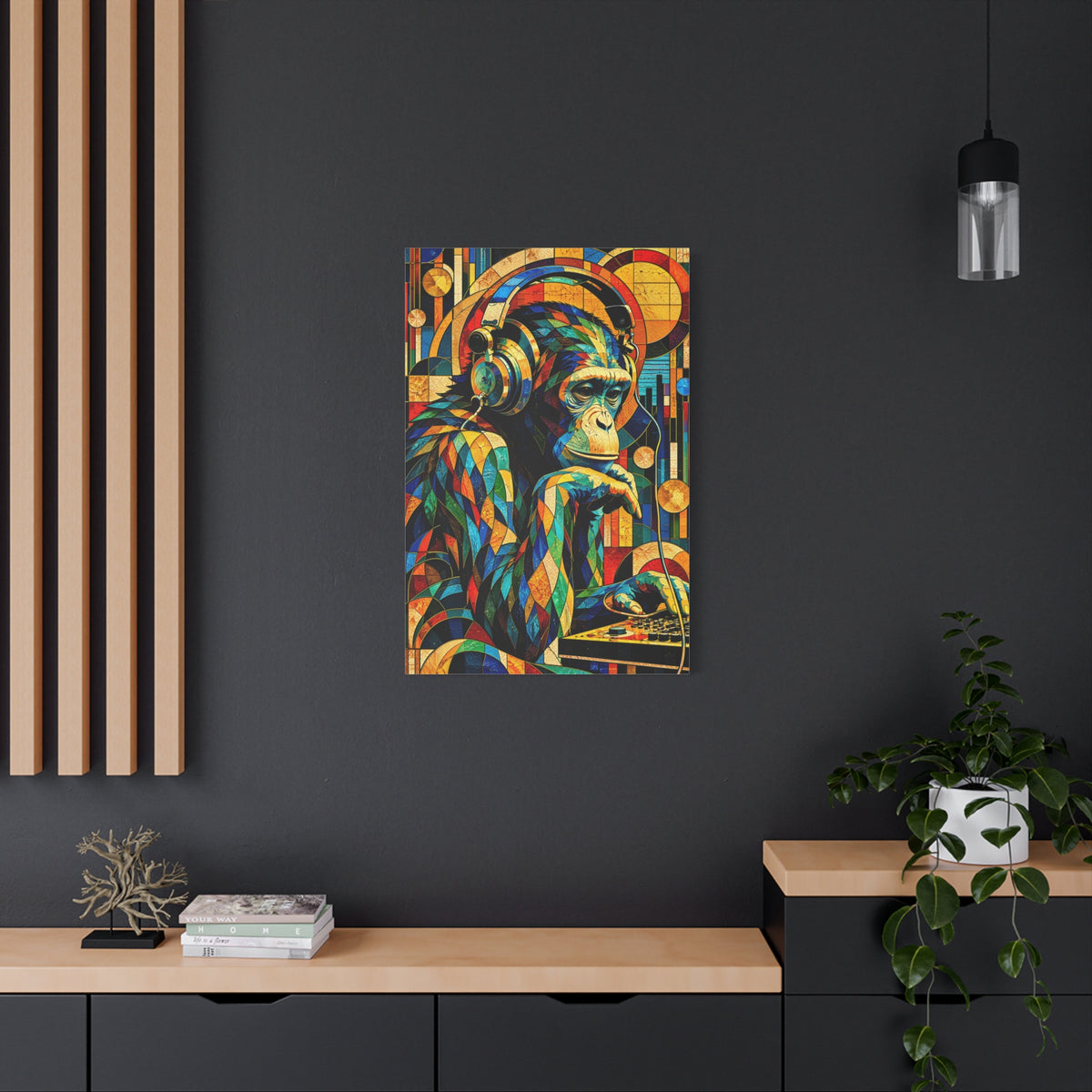 Primate Frequencies — Stained Glass DJ Monkey Fine Art Print