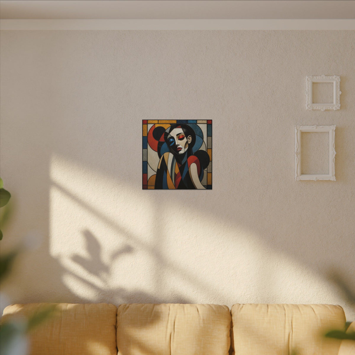 Split Between Colors – Geometric Stained Glass Woman Portrait Canvas Print