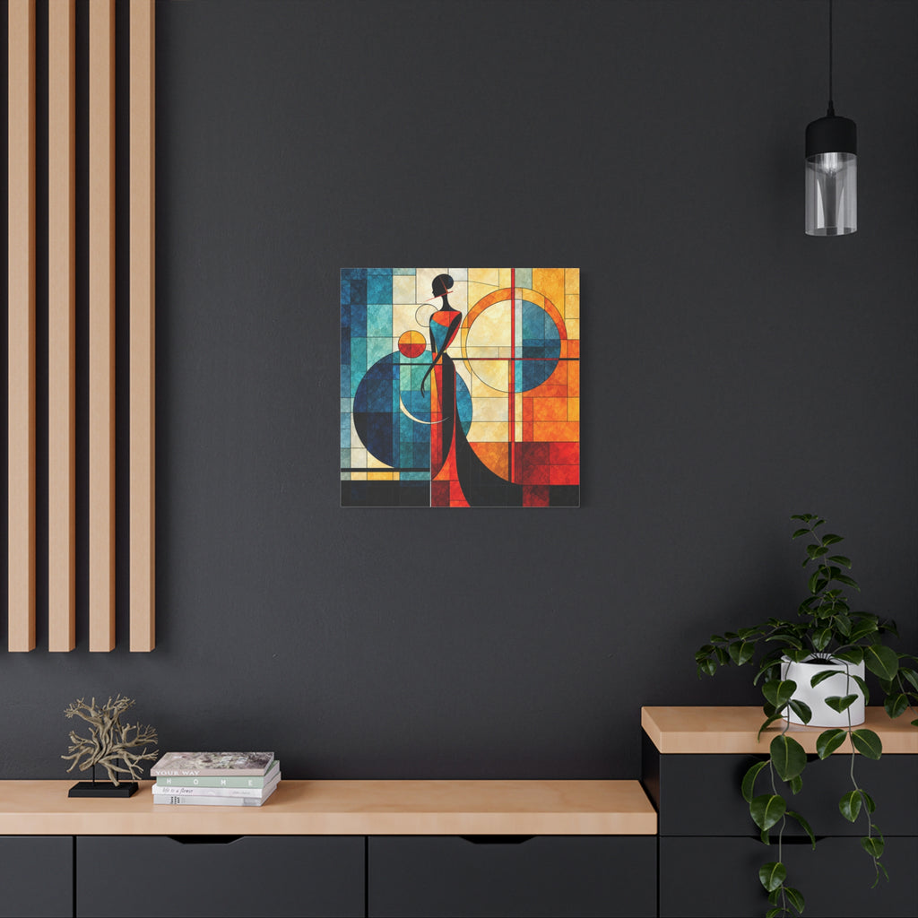 Solar Silhouette — Art Deco Stained Glass Woman Canvas