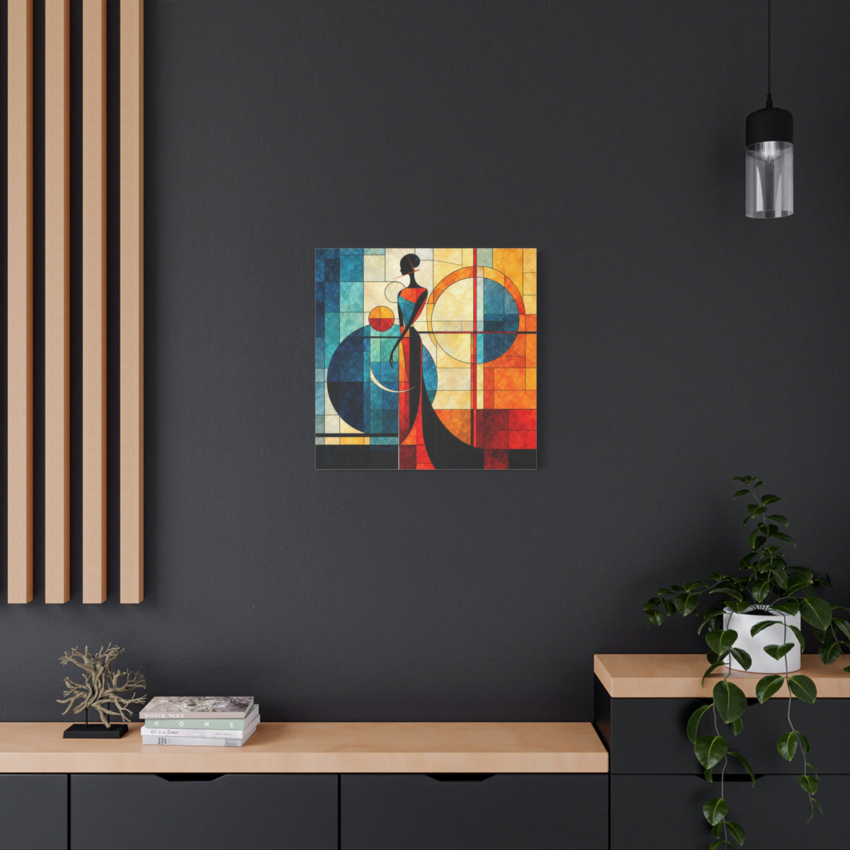 Solar Silhouette — Art Deco Stained Glass Woman Canvas