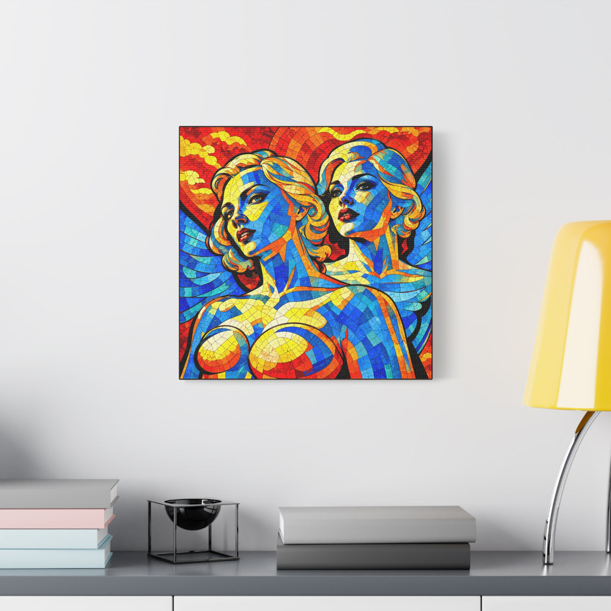 Electric Muses - Vibrant Cubist Stained Glass  Matte Canvas