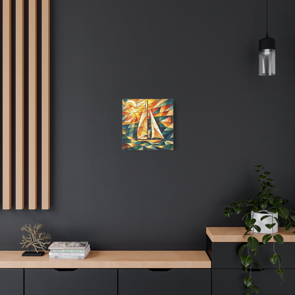 Golden Passage — Stained Glass Sailboat Fine Art Print
