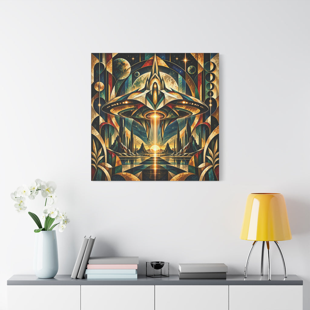 Arrival at the Golden Horizon — Futuristic Celestial Landscape Wall Art