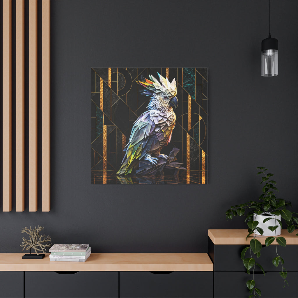 Geometric Cockatoo Canvas Wall Art – Colorful Parrot Matte Stretched Print