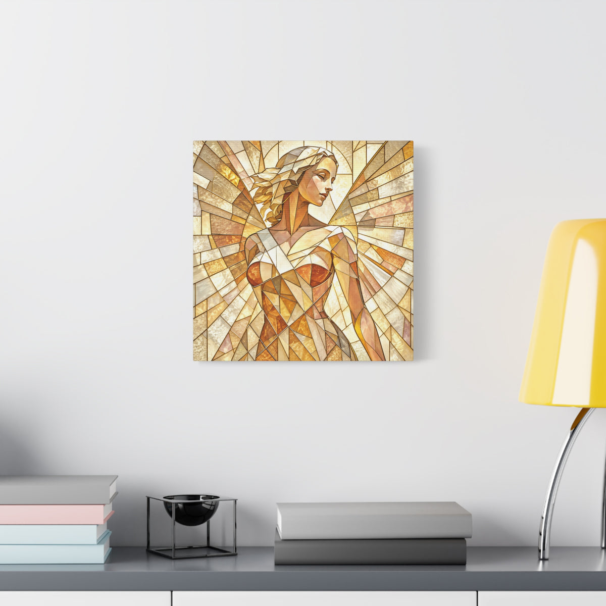 The Light She Carries | Golden Stained Glass Angel Art