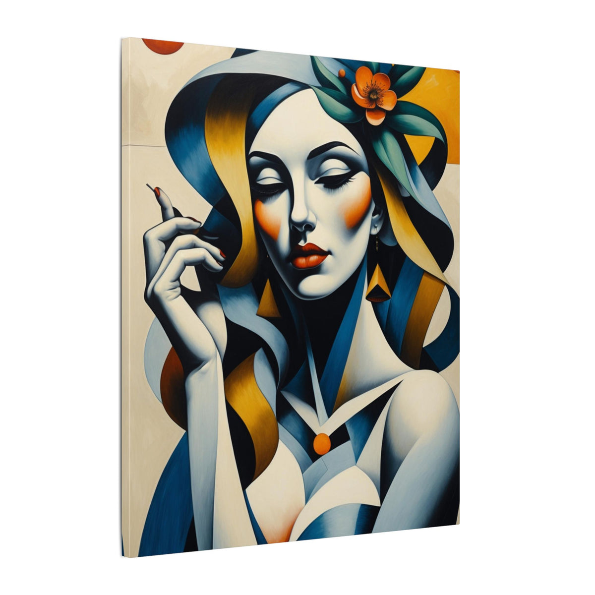 Blue Reverie – Geometric Female Portrait Canvas Print