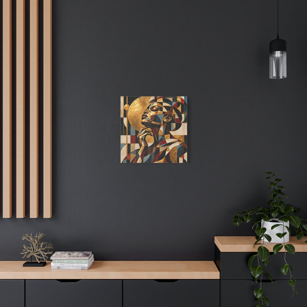 Moonlit Reverie — Gilded Cubist Woman Portrait