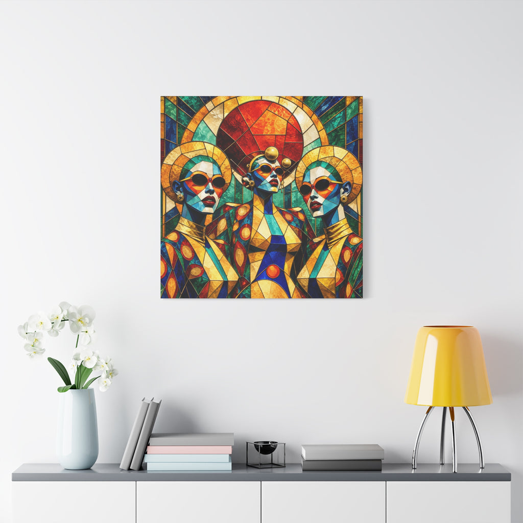 The Gilded Circle - Vibrant Geometric Portrait Wall Decor