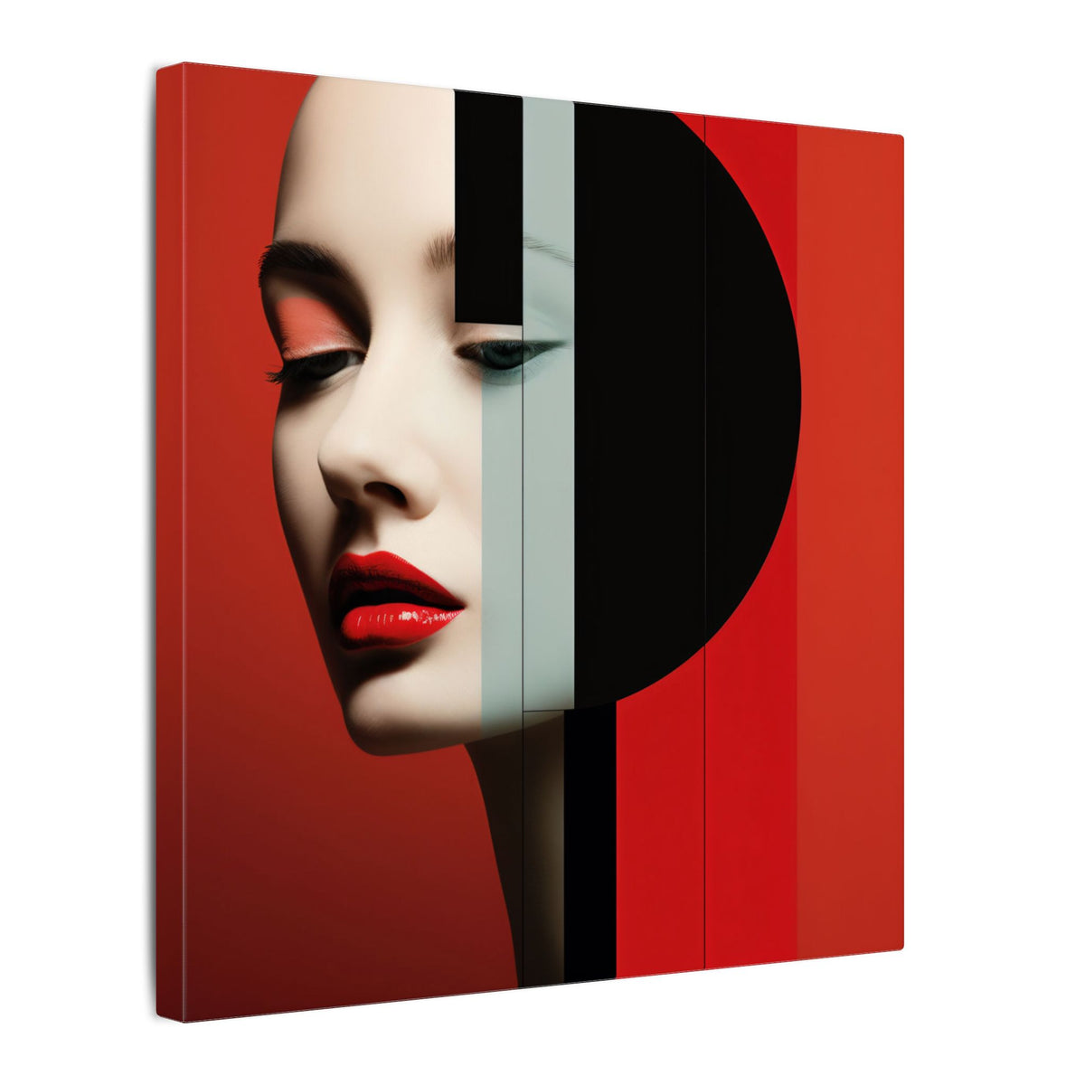 Red Eclipse – Modern Geometric Fashion Portrait Canvas Print