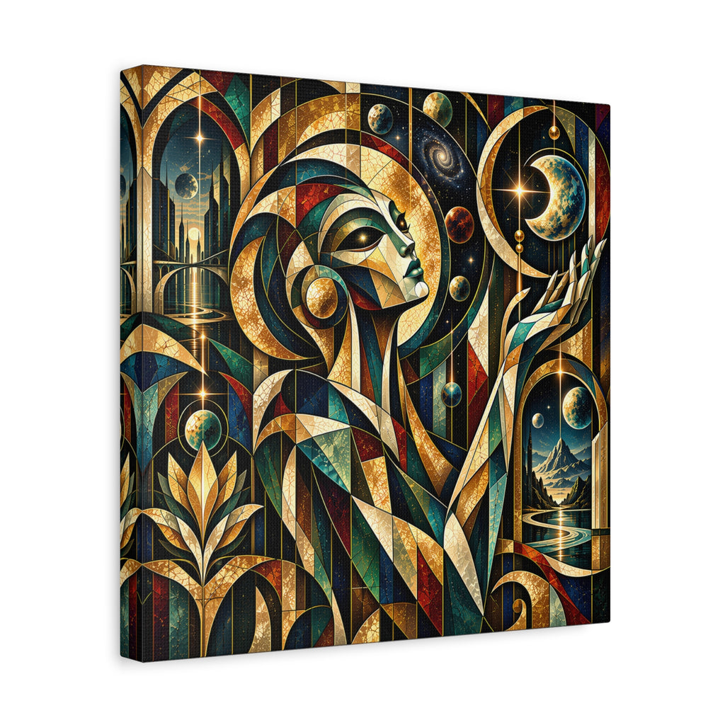 Oracle of the Golden Cosmos — Futuristic Celestial Portrait Wall Art