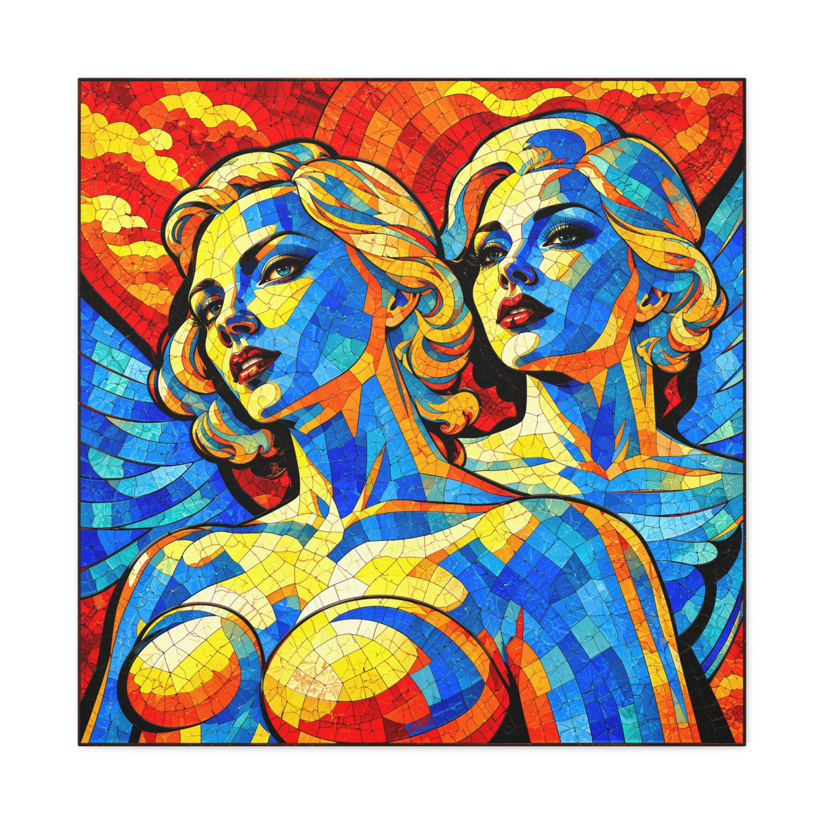 Electric Muses - Vibrant Cubist Stained Glass  Matte Canvas