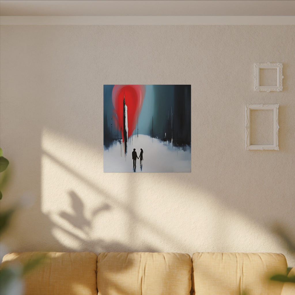 Under the Red Sky – Abstract Couple Silhouette Canvas Print
