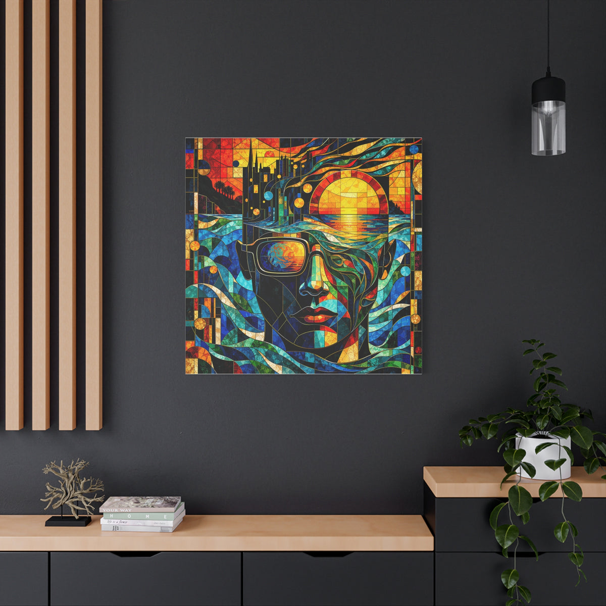 Sunset in His Eyes - Stained-Glass Sunset Portrait Canvas